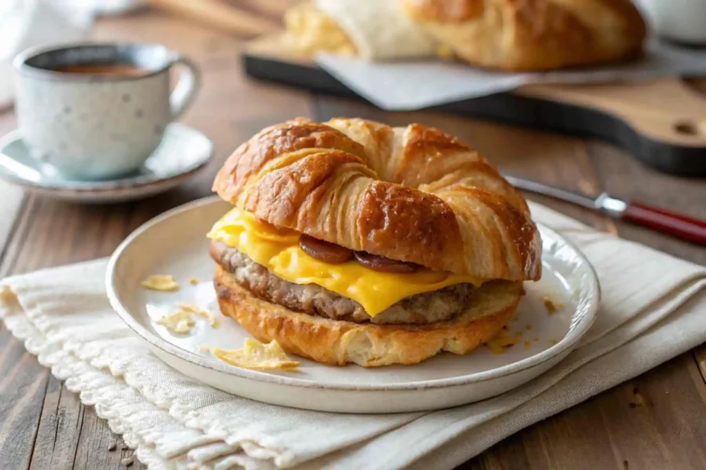 Dunkin Sausage Egg and Cheese sandwich on a croissant