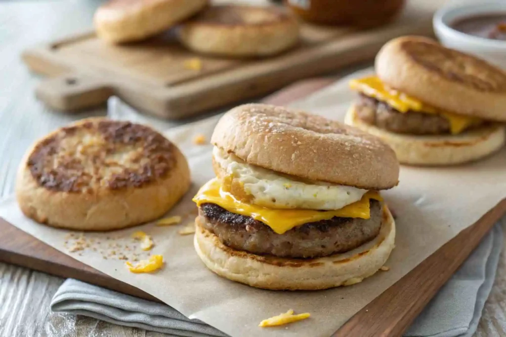 Dunkin Sausage Egg and Cheese: Quick & Tasty Delight 4 Assembling the Dunkin sandwich with layers